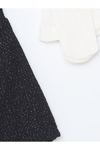 LC Waikiki LCW Kids Yeni Siyah Beli Lastikli Kız Çocuk Şort ve Külotlu Çorap 2'li Takım