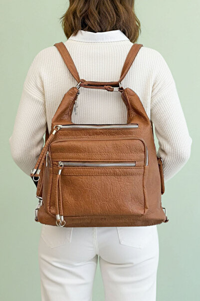 Lifonbag Women's Soft Leather Multi-Compartment Large Backpack and Shoulder Bag (41X33 cm)