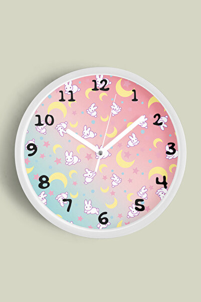 JHAAR ساعة حائط لغرفة الأطفال بتصميم أرنب لطيف - 30 سم - هيكل أبيض مع زجاج أم...