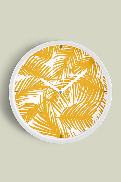 JHAAR ساعة حائط حديثة بنمط أوراق استوائية - 35 سم - هيكل أبيض مع زجاج أمامي -...