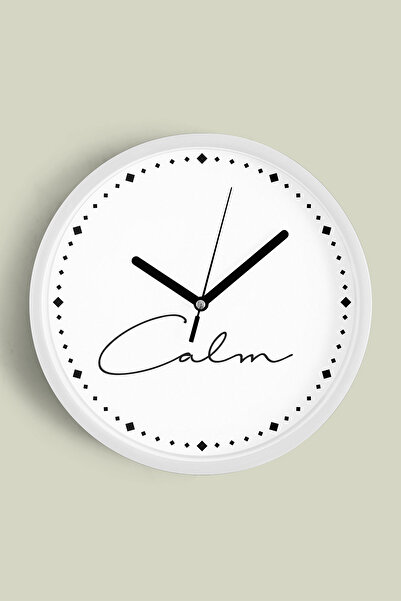 JHAAR Design modern cu litere - Ceas de perete „Calm” - 35 cm - Carcasă albă ...
