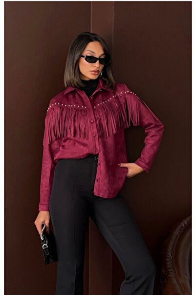 Luminosa Suede Droplı Scuba Burgundy Shirt 9989**