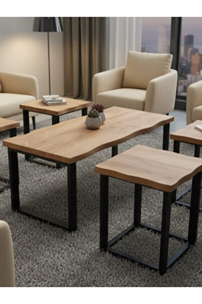 BEC59 Wooden coffee table set (5 pieces) - Modern square design and metal frame