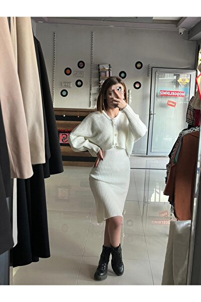 Sublime Butik Γυναικείο Πλεκτό Φόρεμα-Πουλόβερ με Κουμπιά + Φόρεμα