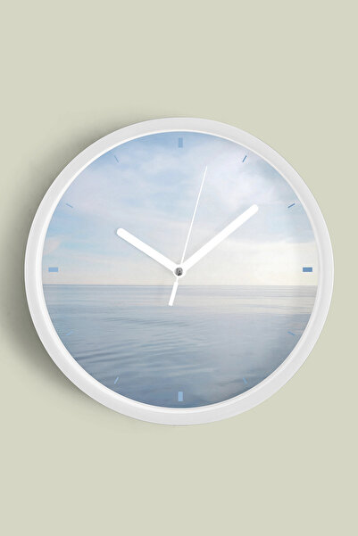 JHAAR Sea View Modern Wall Clock - 42cm - White Case with Glass Front - Silen...