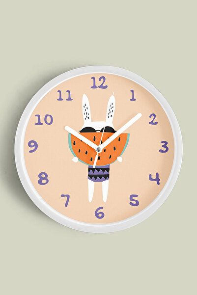 JHAAR Ceas de perete pentru camera copiilor cu iepure drăguț care mănâncă pep...