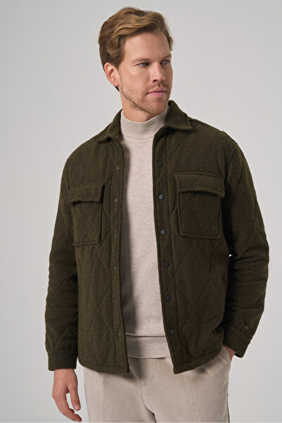 Morven Men's Khaki Wool Dynamic Fit Berber Collar Coat