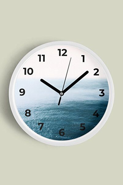 JHAAR ساعة حائط حديثة بمنظر البحر اللانهائي - 30 سم - هيكل أبيض مع زجاج أمامي...