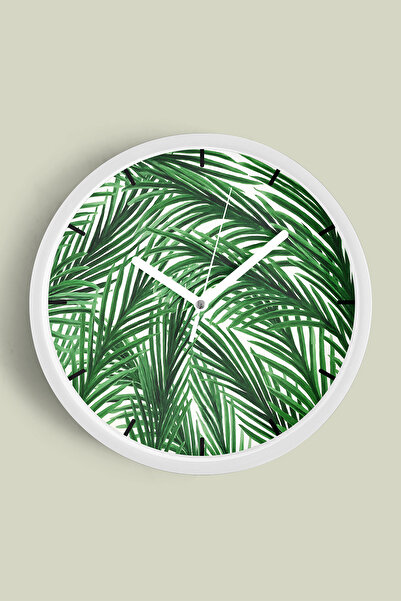 JHAAR Ceas de perete Palmiye cu design modern - 30 cm - Carcasă albă cu sticl...