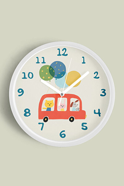 JHAAR Sevimli Hayvanlar Modern Tasarım Çocuk Odası Duvar Saati - 30cm - Önü C...