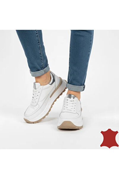 piele naturala Women's casual white and silver leather shoes with comfortable thick sole F001-892