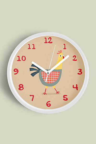 JHAAR Ceas de perete pentru camera copiilor Şaşkın Tavuk - 30cm - Carcasă alb...