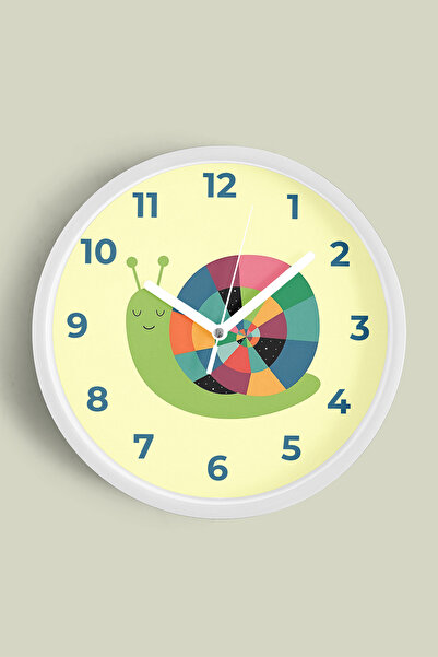 JHAAR ساعة حائط لطيفة على شكل حلزون لغرفة الأطفال - 25 سم - هيكل أبيض مع واجه...