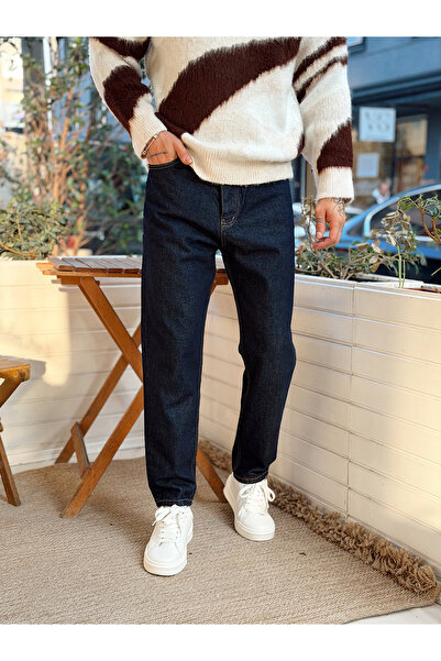 manch collection İndigo Boyfriend Kalıp Kot Pantolon