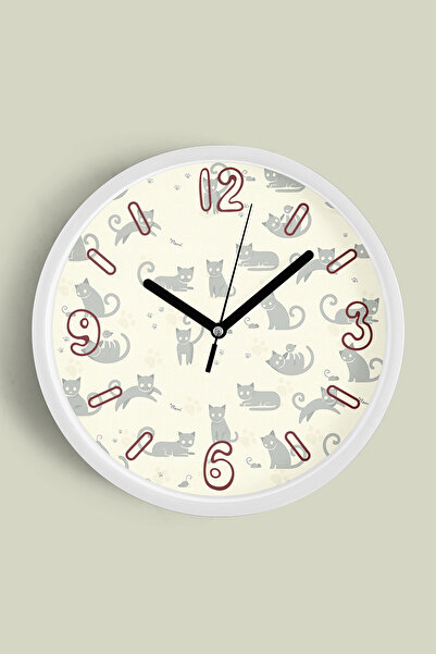 JHAAR Ceas de perete modern Cat Design - 30cm - Carcasă albă cu sticlă fronta...