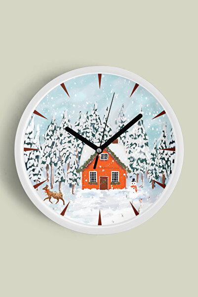 JHAAR ساعة حائط بتصميم عصري مستوحى من الثلوج الشتوية - 35 سم - هيكل أبيض مع ز...