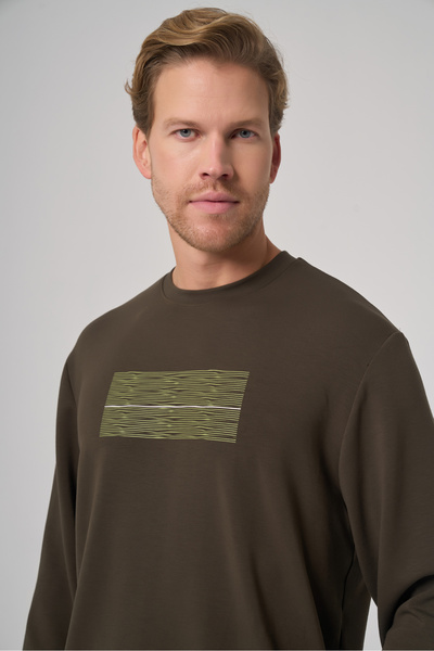 Morven Ανδρικό φούτερ με λαιμόκοψη χακί Trend με τύπωμα