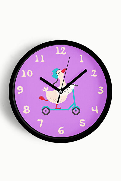 JHAAR ساعة حائط لغرفة الأطفال على شكل غزال / بطة لطيفة - 35 سم - هيكل أسود مع...