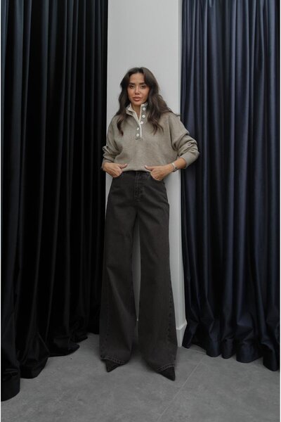 Havoş Bitter Brown Wide-Leg Washed Jeans