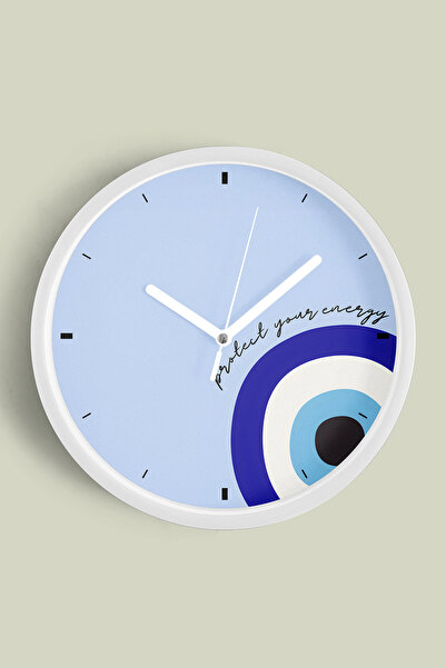 JHAAR ساعة حائط عصرية بتصميم عين الشر - 30 سم - هيكل أبيض مع واجهة زجاجية - آ...