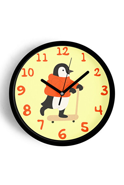 JHAAR Ceas de perete modern pentru camera copiilor cu pinguin drăguț care fac...