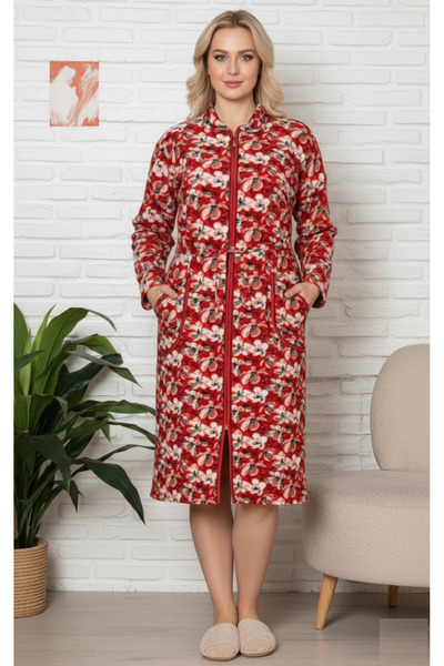 embody Women's housecoat with long sleeves and pockets, drawstring waist 8011