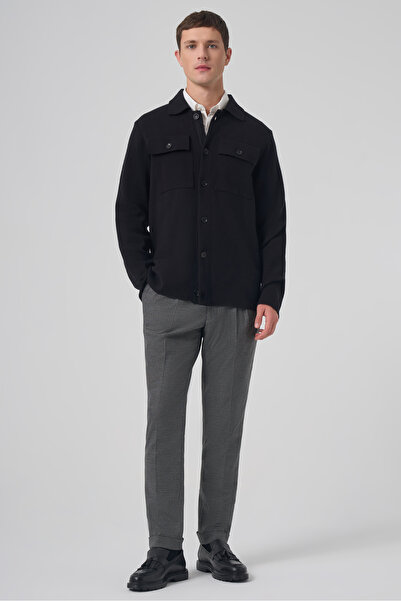 Morven Men's Black Trendy Buttoned Cardigan with Flap Pockets