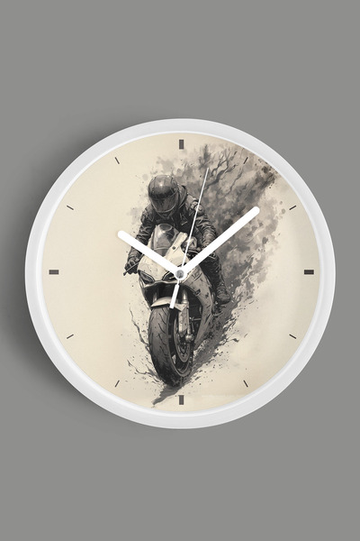 JHAAR Ceas de perete modern Biker - 35cm - Carcasă albă cu sticlă frontală - ...