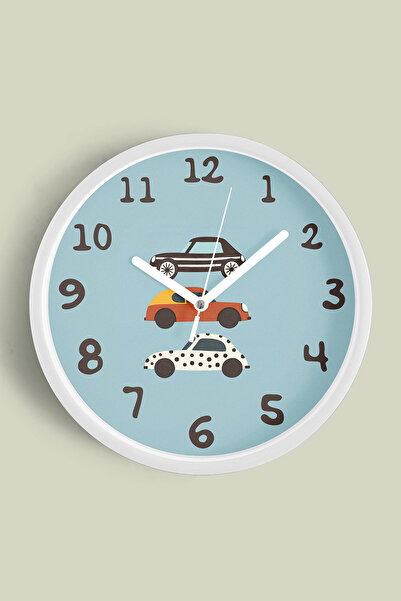 JHAAR Arabalı Çocuk Odası Modern Duvar Saati - 30cm - Önü Camlı Beyaz Kasa - ...