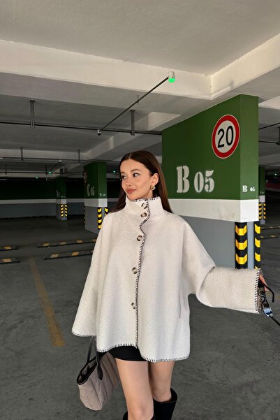 mylove Keçe Tüylü Dikiş Detay Ceket Krem