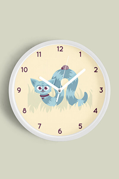 JHAAR Ceas de perete modern pentru camera copiilor cu pisică drăguță vierme -...