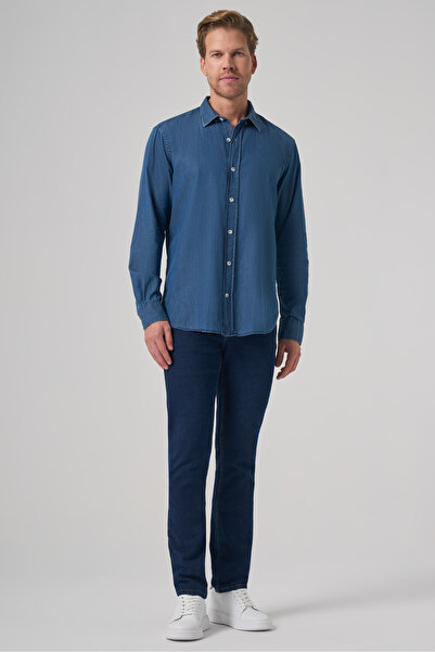 Morven Men's Indigo Trend Dynamic Fit Denim Shirt