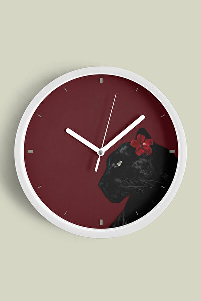 JHAAR Ceas de perete modern Black Panther - 35cm - Carcasă albă cu sticlă fro...