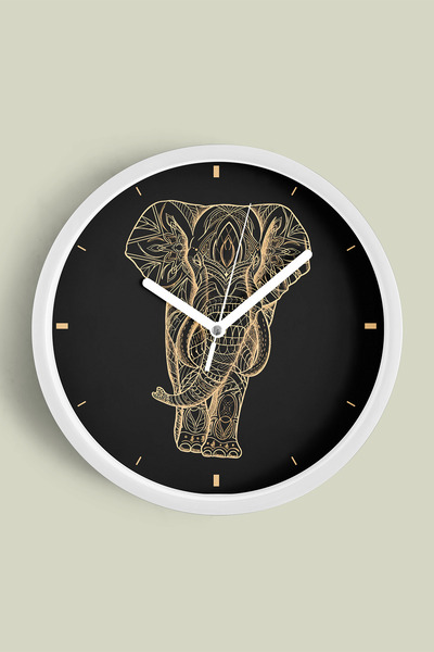 JHAAR Ceas de perete modern cu design elefant abstract - 25 cm - Carcasă albă...