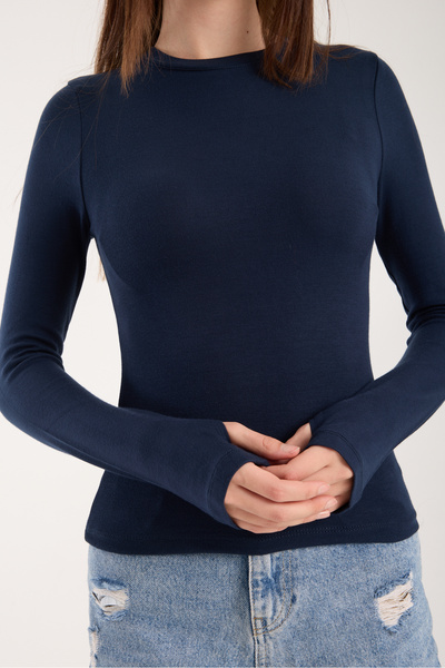 MAİMODA Women's Crew Neck Fingerless Bodysuit