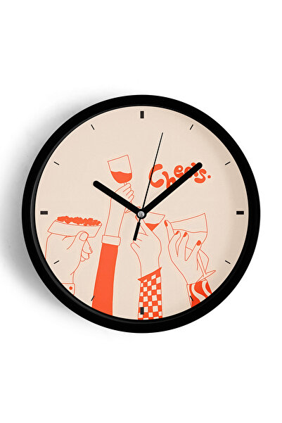 JHAAR Ceas de perete modern cu design cocktail - 42 cm - Carcasă neagră cu st...