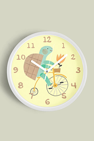 JHAAR Ceas de perete pentru camera copiilor cu broasca testoasa pe bicicleta ...