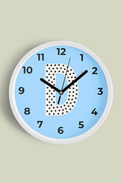 JHAAR Ceas de perete pentru camera băieților cu litera D - 25 cm - Carcasă al...