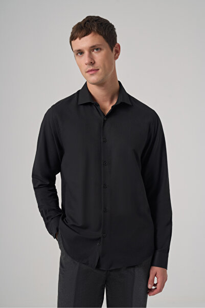 Morven Men's Black Trend Dynamic Fit Hard Collar Shirt