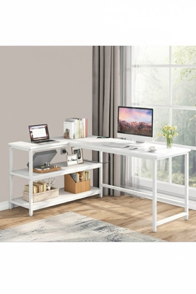 faween 89418 140 Cm L Masa Çalışma Masası Kitaplıklı Masa Ofis Masası Yazı Ma...