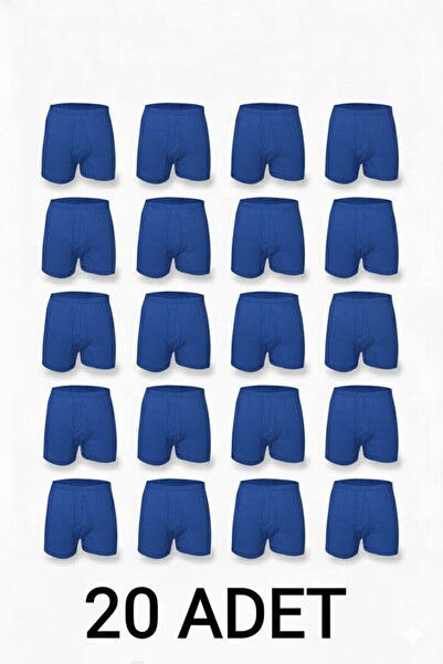 enmodaiçgiyim 20 Pieces Cobalt Blue 100% Cotton Comfortable Cut Men's Long Underwear Boxer