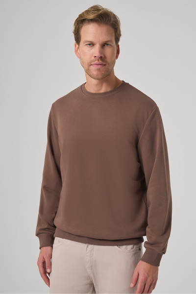Morven Men's Brown Basic Crew Neck Sweatshirt