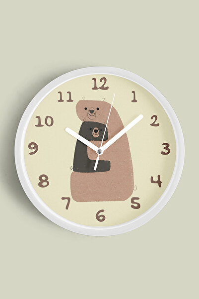 JHAAR Ceas de perete pentru camera copiilor Mama si Copilul Urs - 25cm - Carc...