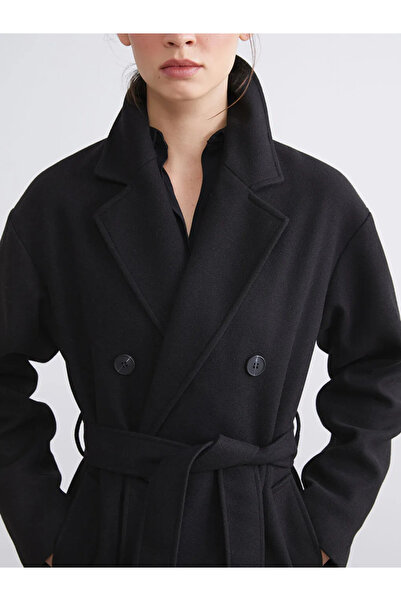 LC Waikiki Lcw Vision Black Double Breasted Collar Women's Stamp Coat