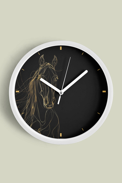 JHAAR Ceas de perete modern cu design abstract de cal - 30 cm - Carcasă albă ...