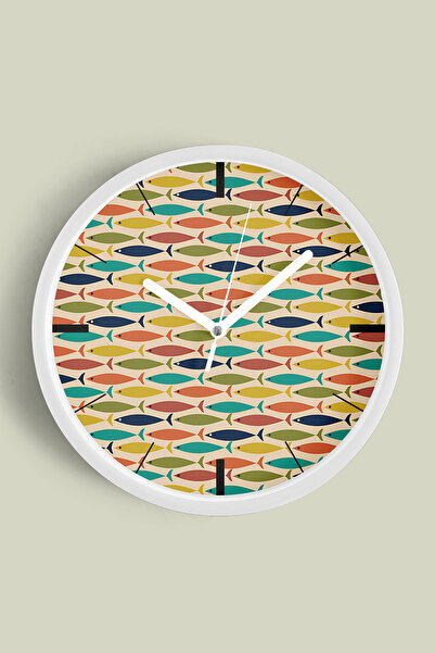 JHAAR Ceas de perete cu design modern Pește Colorat - 30cm - Carcasă albă cu ...