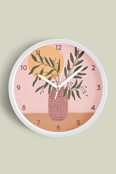 JHAAR Ceas de perete modern cu vază abstractă - 35cm - Carcasă albă cu sticlă...