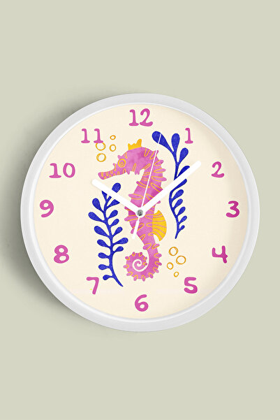 JHAAR Ceas de perete modern Seahorse - 35cm - Carcasă albă cu sticlă frontală...