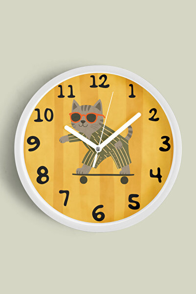 JHAAR Pisică drăguță care face skateboarding cu ochelari de soare Ceas de per...