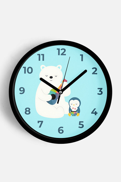 JHAAR Ceas de perete modern pentru camera copiilor cu ursuleț și pinguin drăg...